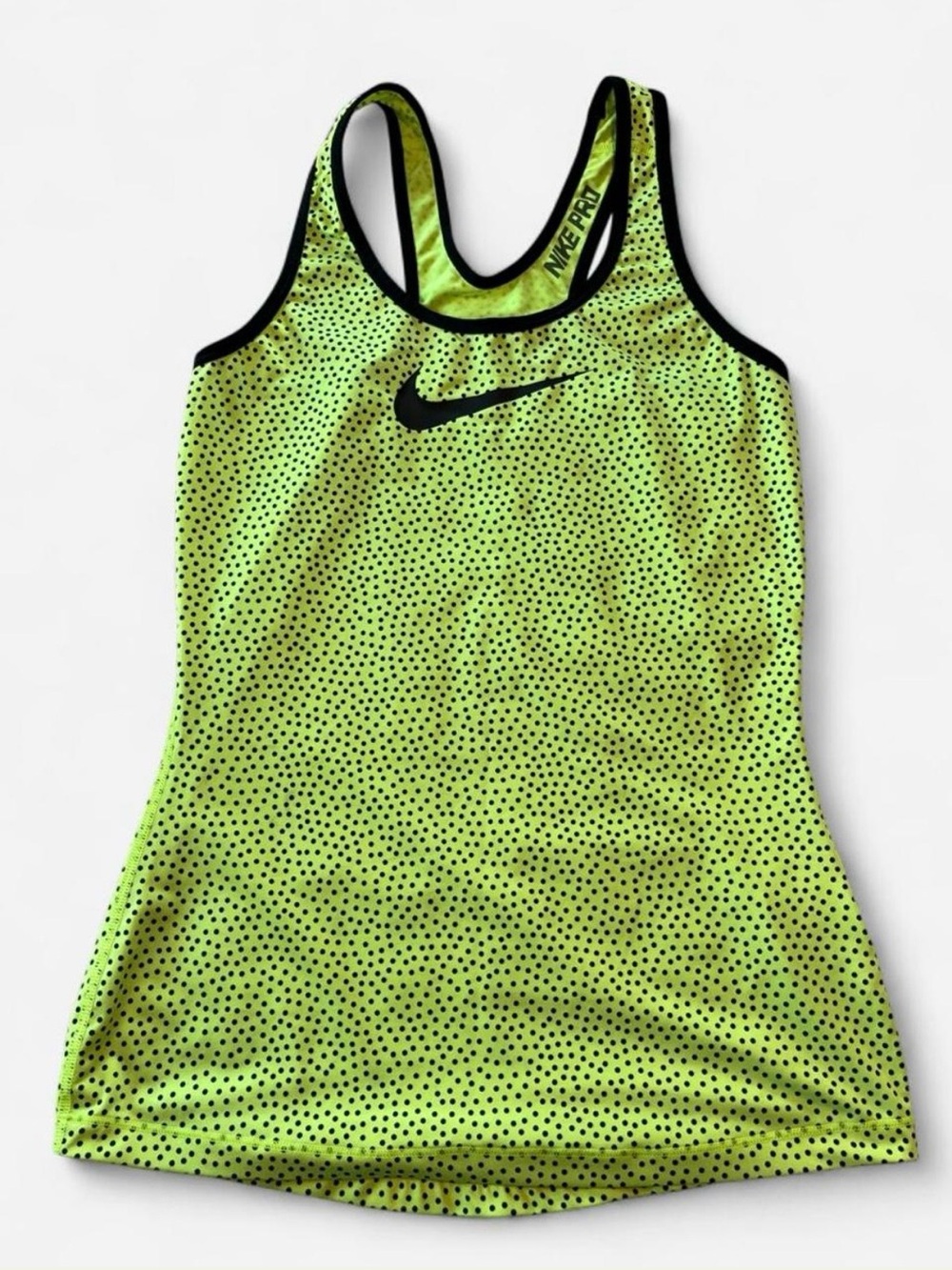 Nike Pro Women’s Small Neon Volt Black Polka Dot Racerback Tank Top